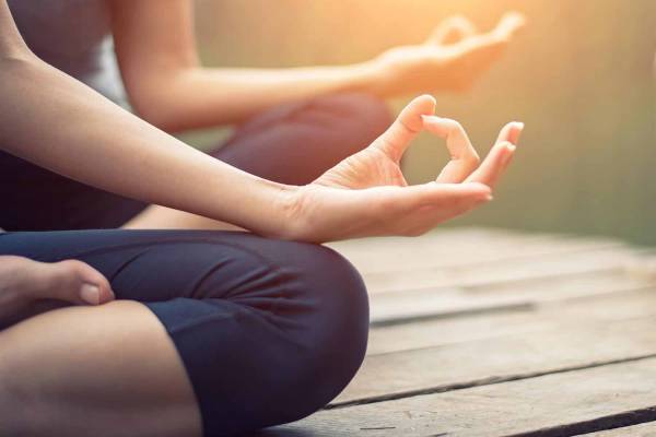 Yogis practicing outside