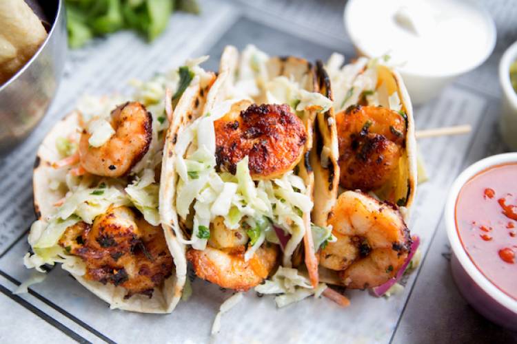 Shrimp tacos can be enjoyed in Port A